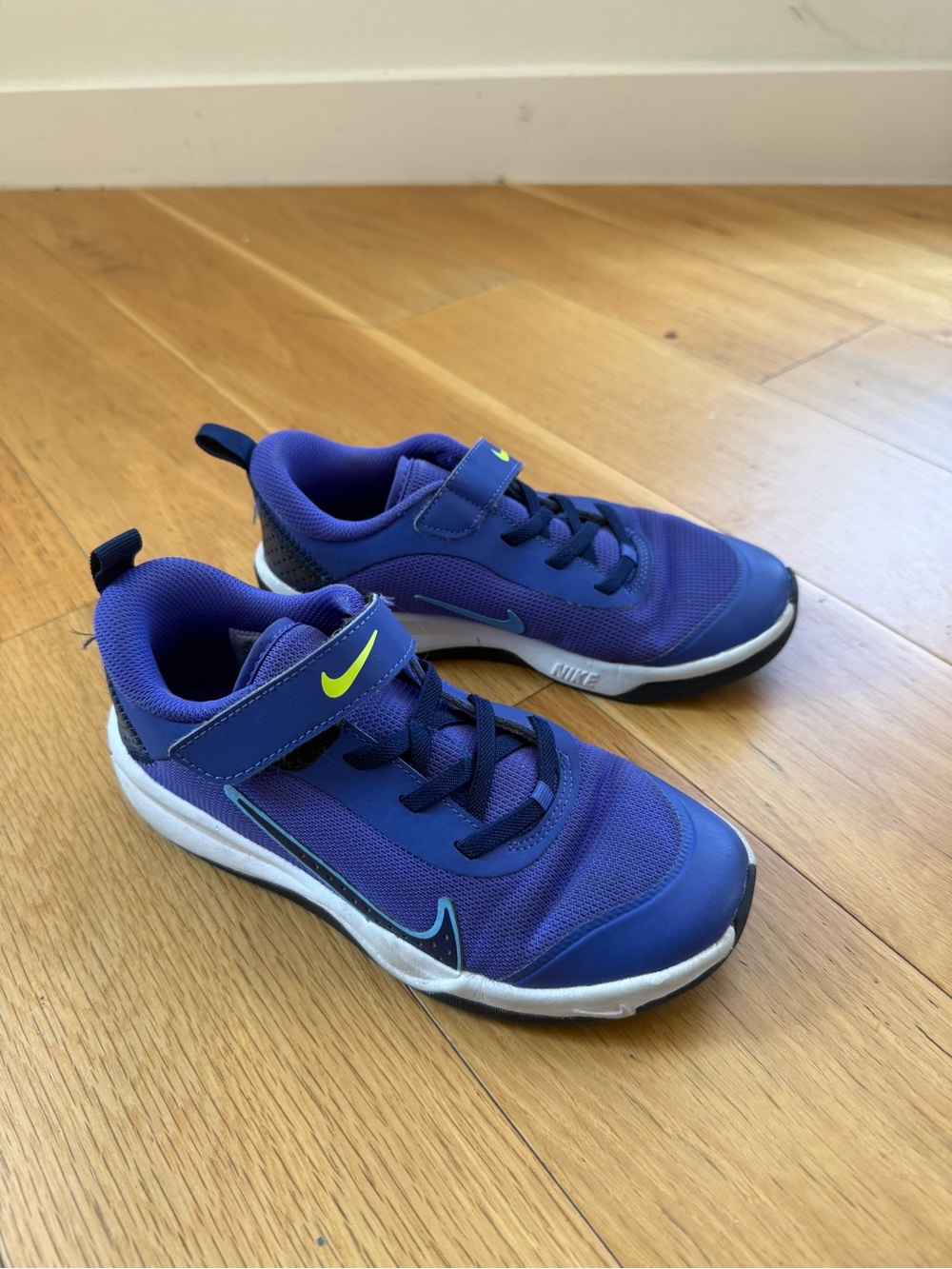 Nike Kids Purple Sneakers with Neon Yellow Swoosh Size 2Y